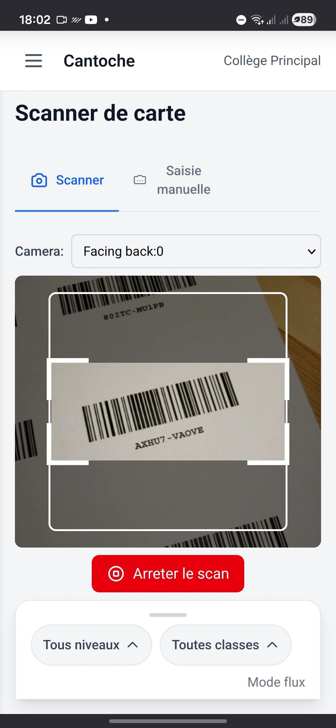 Écran de scan passage - flux rapide pour la vie scolaire